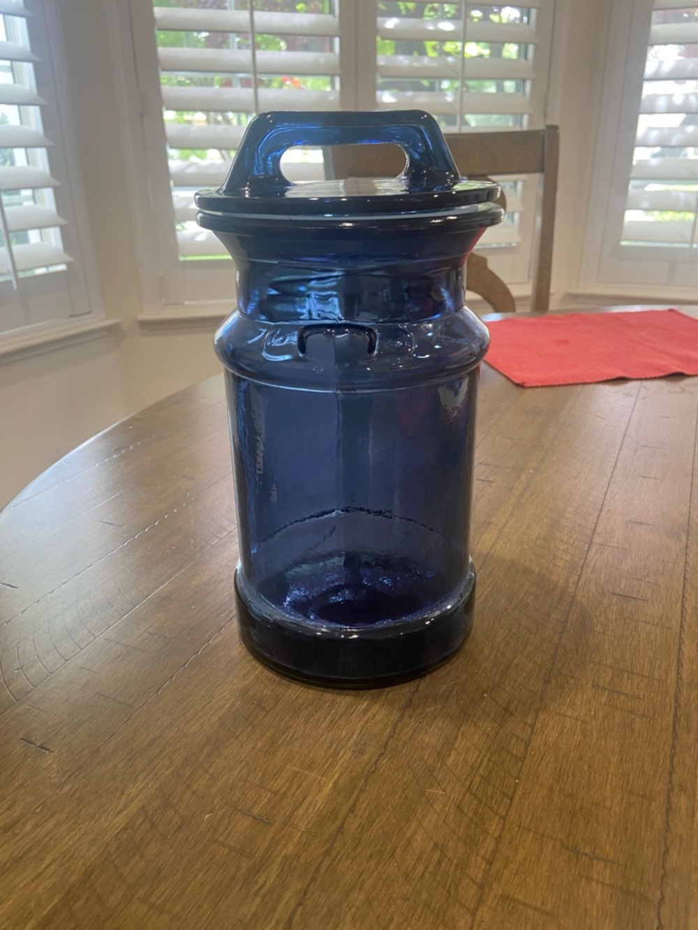 LE Smith Cobalt Blue Glass Apothecary Jar Canister Milk Can Blue Glass Canister